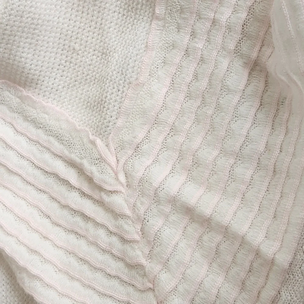 Vintage Acrylic Pink Stripe White Baby Blanket‎ Waffle Knit W.P.L (33x33